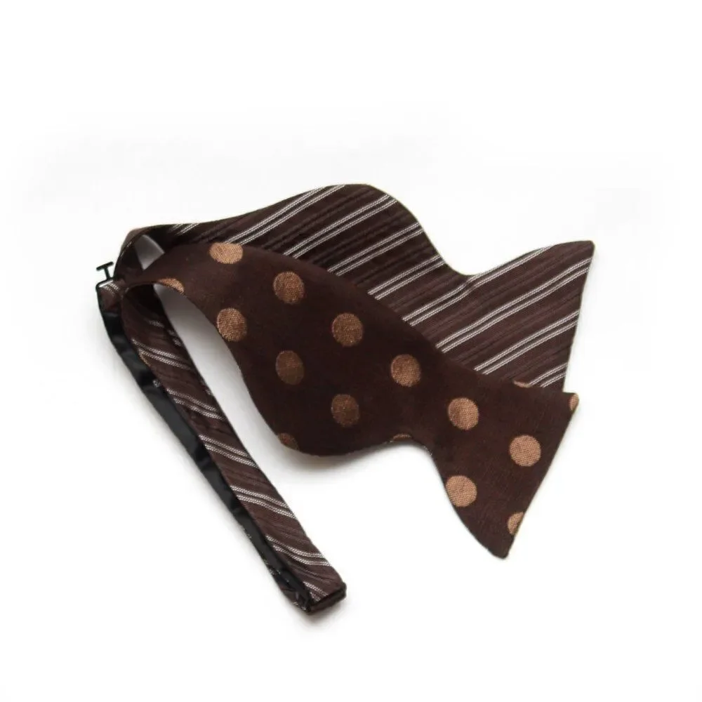 Men's Self-tied Bow Tie 100%Silk Big Butterfly Reversible‎ S666 Brown